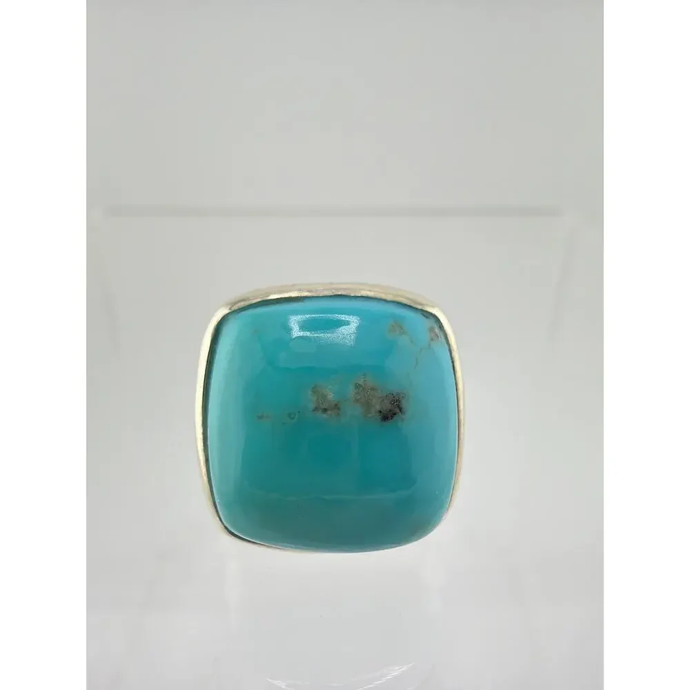 Sterling Silver Natural Turquoise Bezel Set Ring Size 8.5